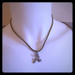 Green suede dear charm necklace